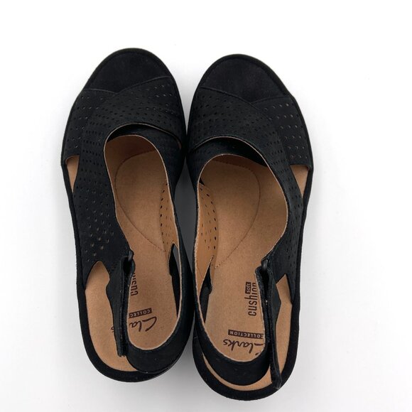 Clarks Collection Soft Cushion Balck Platform Wedge Ankle Strap Shoe Size 8M - Picture 2 of 5